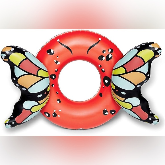 New big mouth orange / pink inflatable butterfly round poop float ring pool toy - Picture 5 of 5